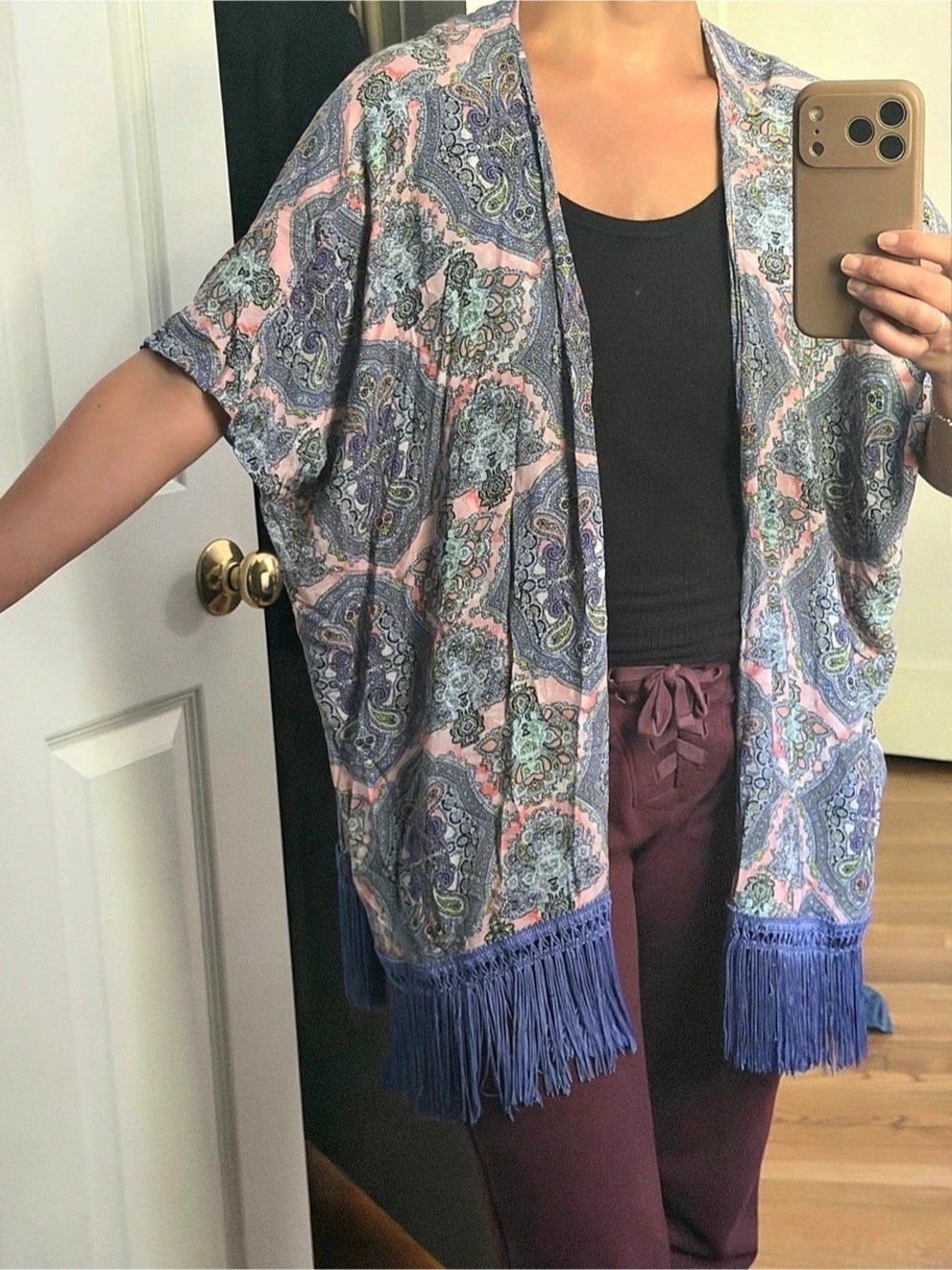 Victoria's Secret Paisley Fringe Kimono Blue & Pink XS/S
